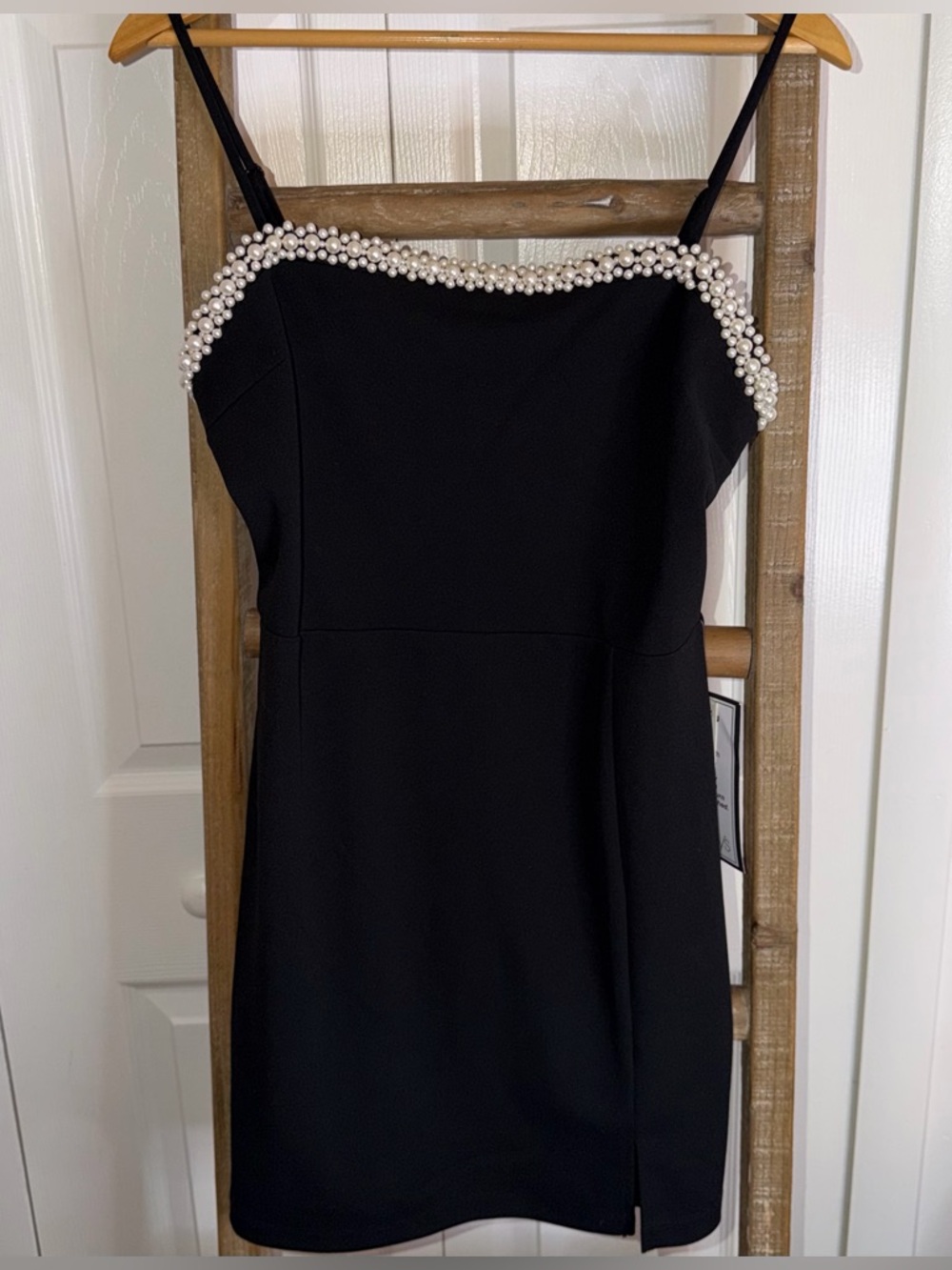 Macy's Black Mini Dress with Pearl Trim